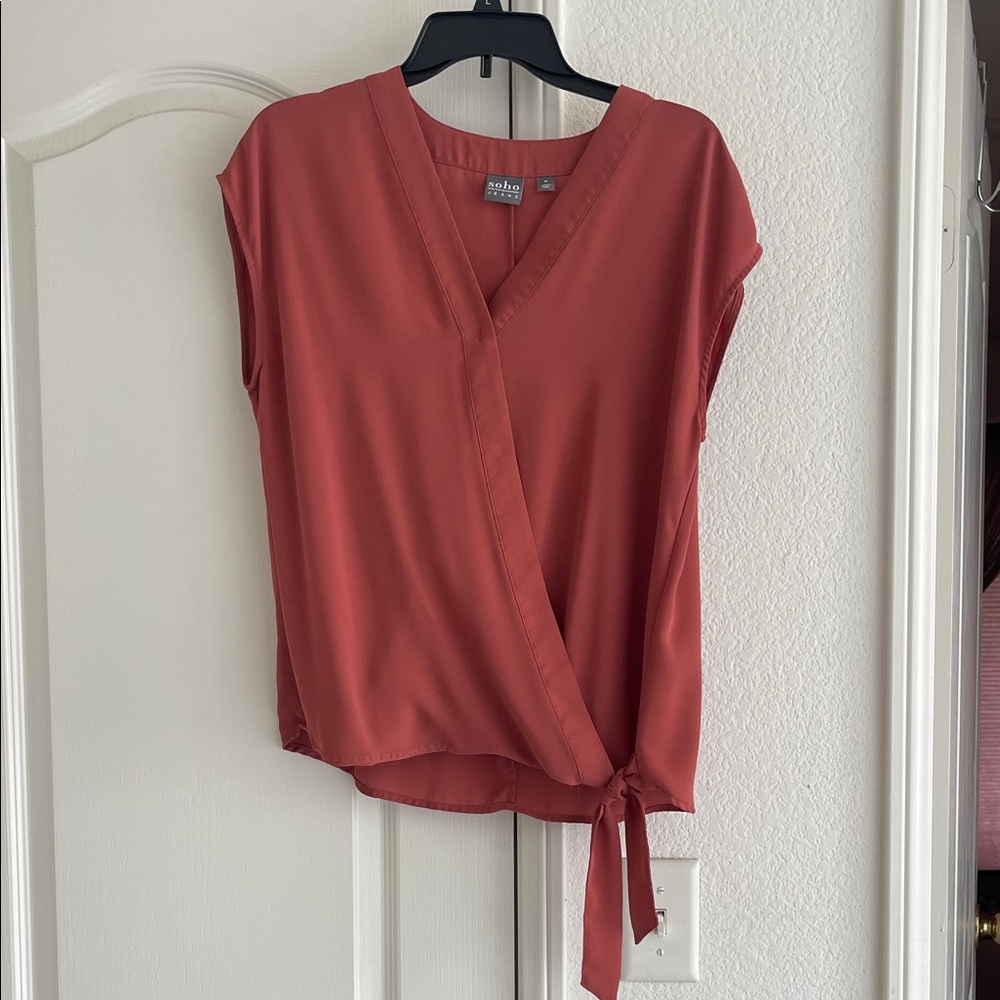 New York & Company Terracotta Wrap Blouse